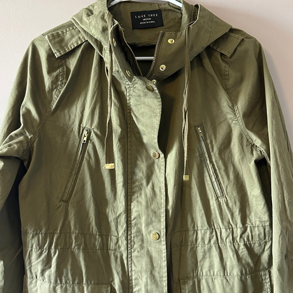 Women’s Love Tree Olive Green Hooded Utility Jacket Size M Cotton Military Parka - Picture 3 of 10